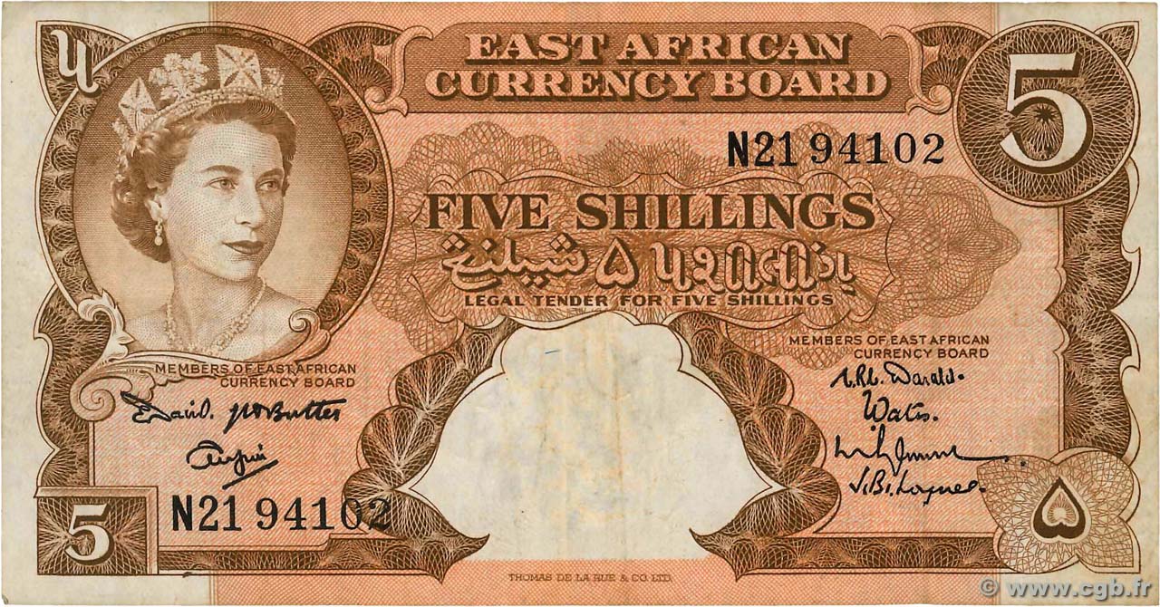 5 Shillings ÁFRICA ORIENTAL BRITÁNICA  1961 P.41a MBC