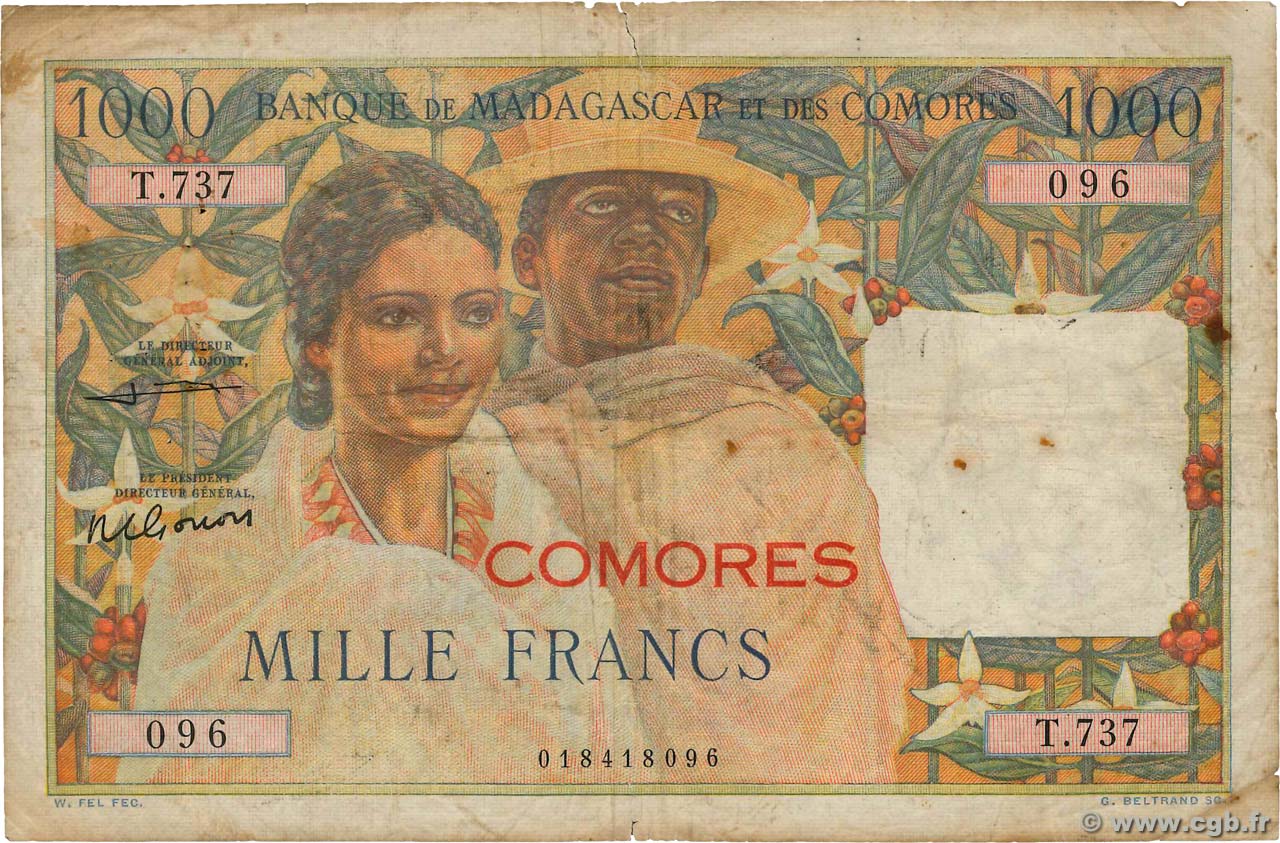 1000 Francs KOMOREN  1963 P.05b S