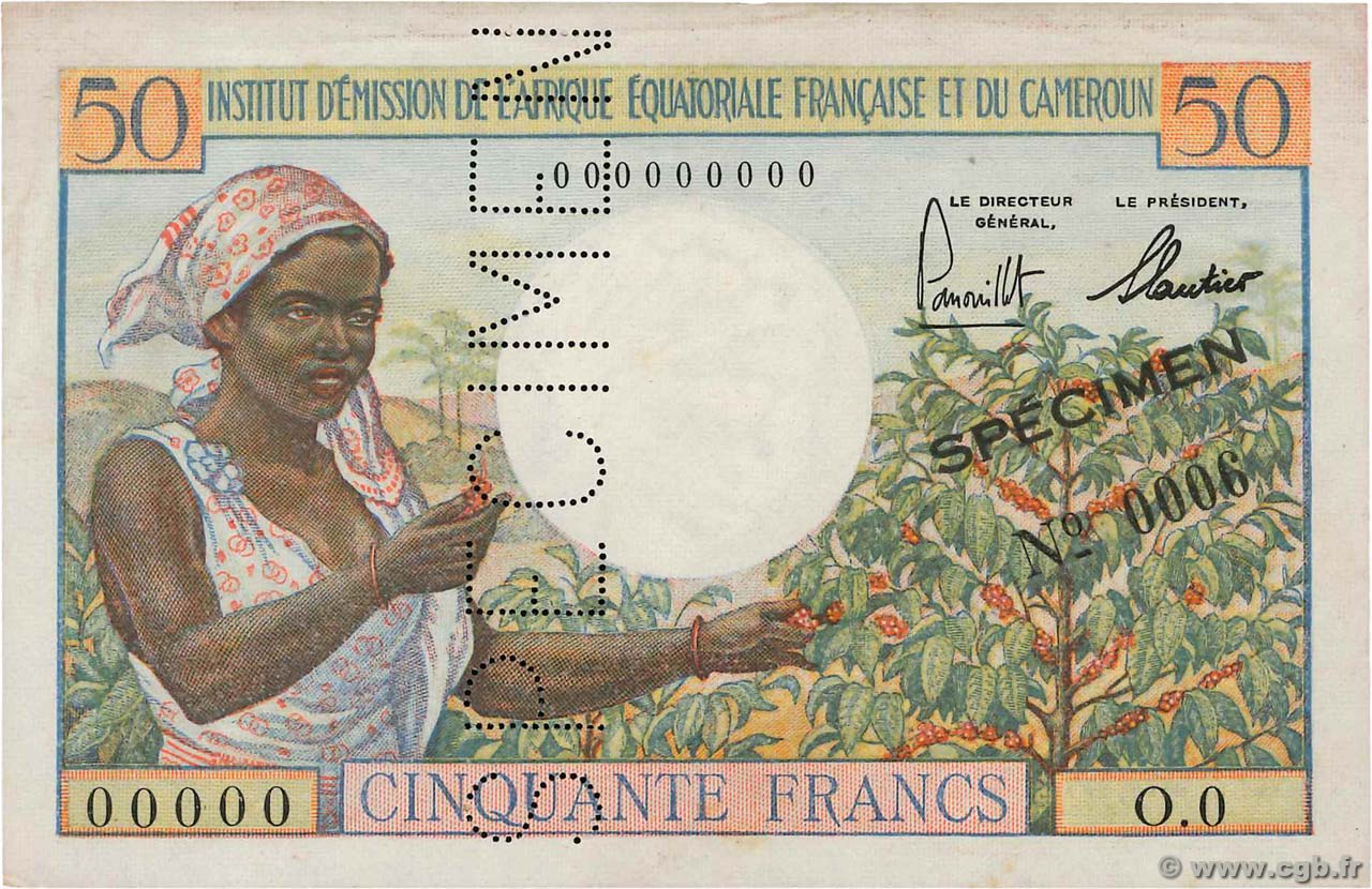 50 Francs Spécimen AFRIQUE ÉQUATORIALE FRANÇAISE  1957 P.31s VZ+