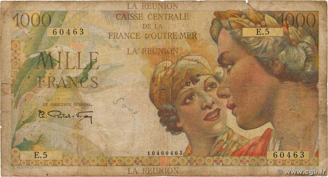 1000 Francs Union Française ÎLE DE LA RÉUNION  1946 P.47a B
