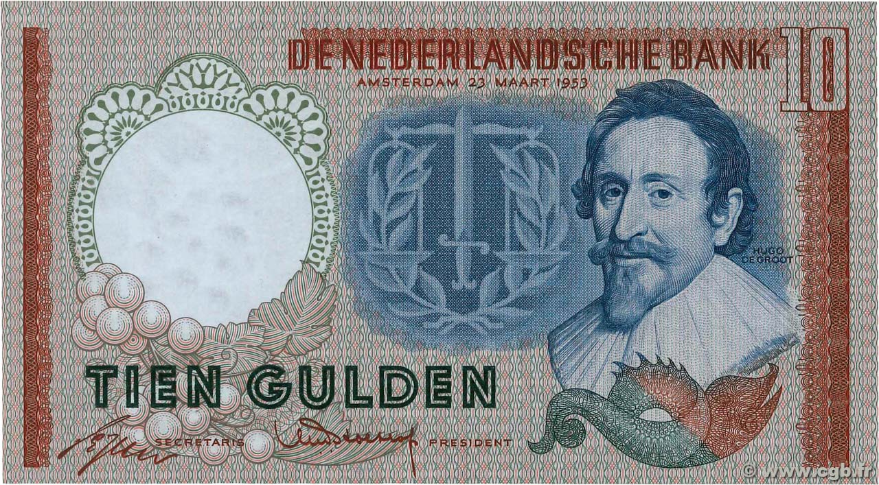10 Gulden PAESI BASSI  1953 P.085 q.AU