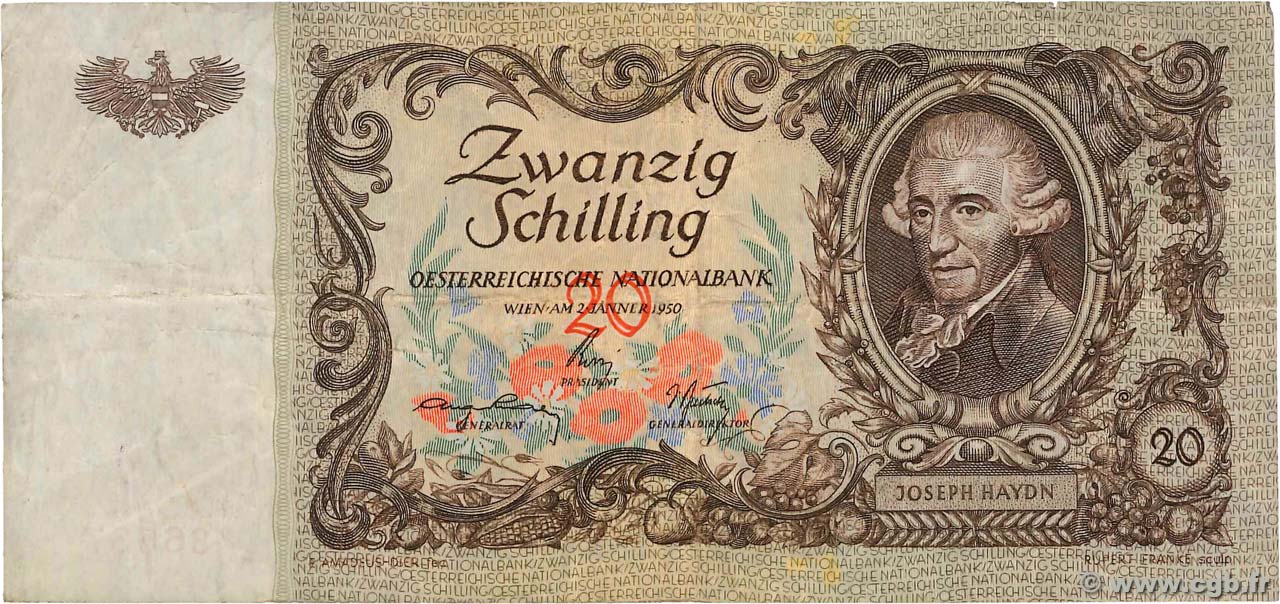 20 Schilling AUSTRIA  1950 P.129a BC+