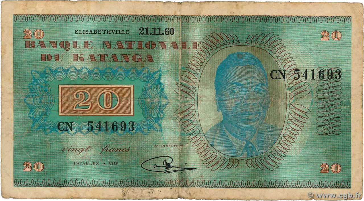 20 Francs KATANGA  1960 P.06a B à TB