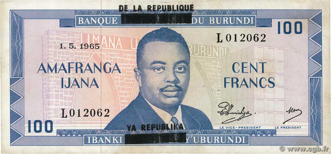 100 Francs BURUNDI  1965 P.17a fVZ