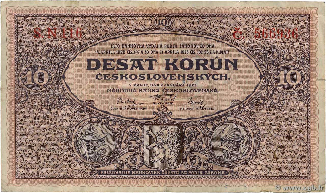 10 Korun TSCHECHOSLOWAKEI  1927 P.020a S