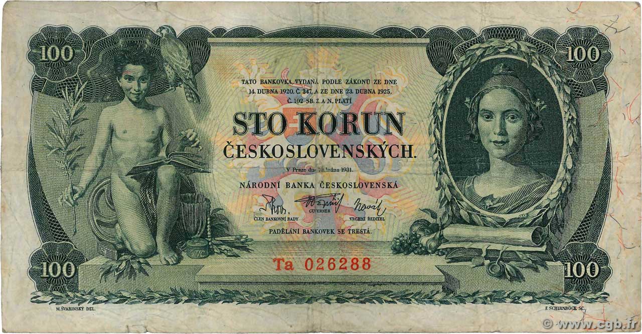100 Korun TSCHECHOSLOWAKEI  1931 P.023a S