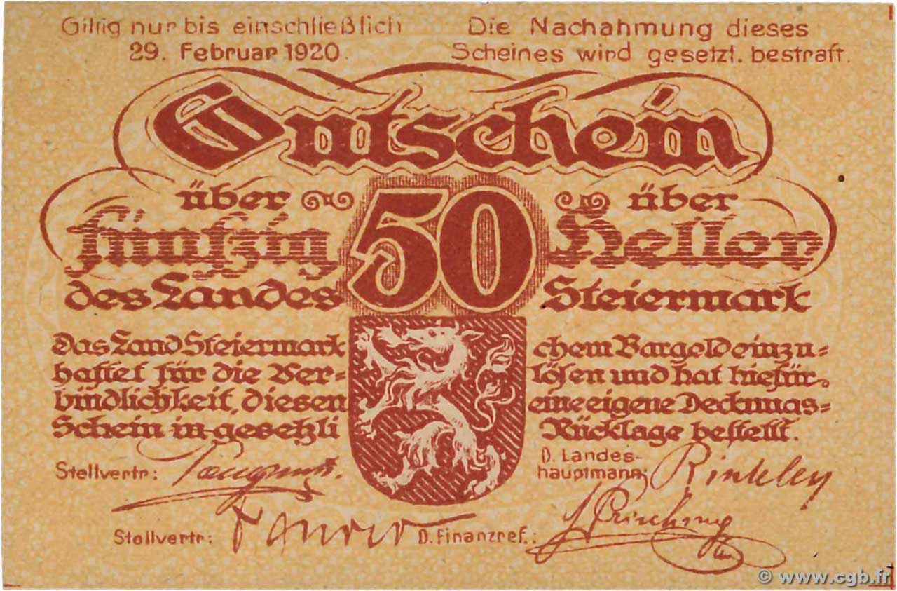 50 Heller AUSTRIA  1919 PS.138c UNC