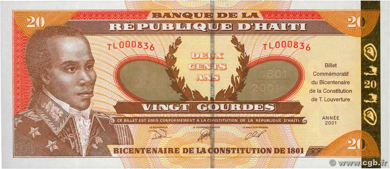 20 Gourdes Commémoratif HAITI  2001 P.271 UNC