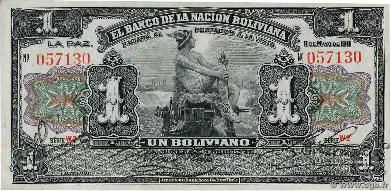 1 Boliviano BOLIVIA  1911 P.102b SC