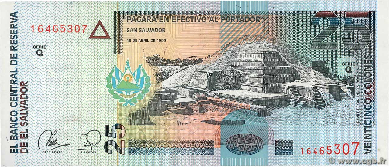 25 Colones EL SALVADOR  1999 P.155a FDC