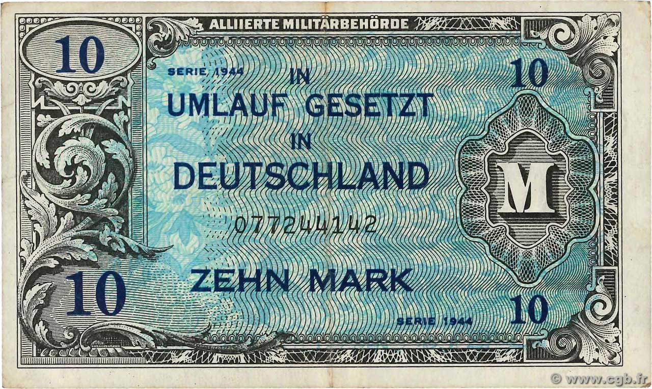10 Mark GERMANY  1944 P.194a VF