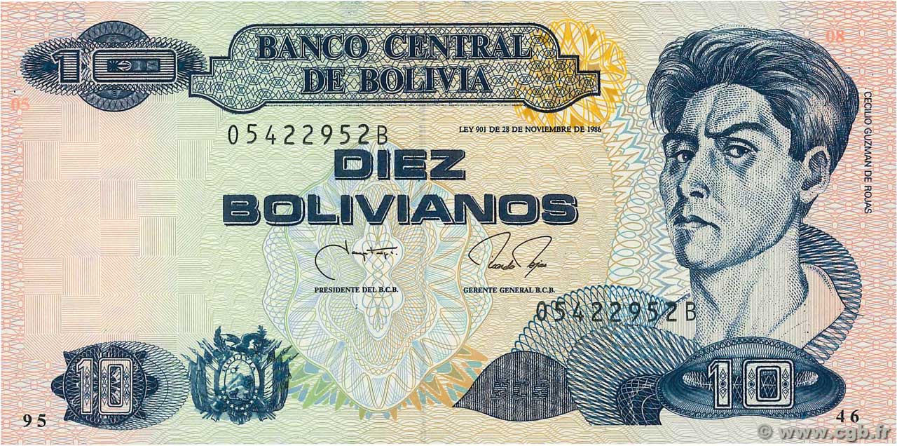 10 Bolivianos BOLIVIA  1990 P.204b FDC