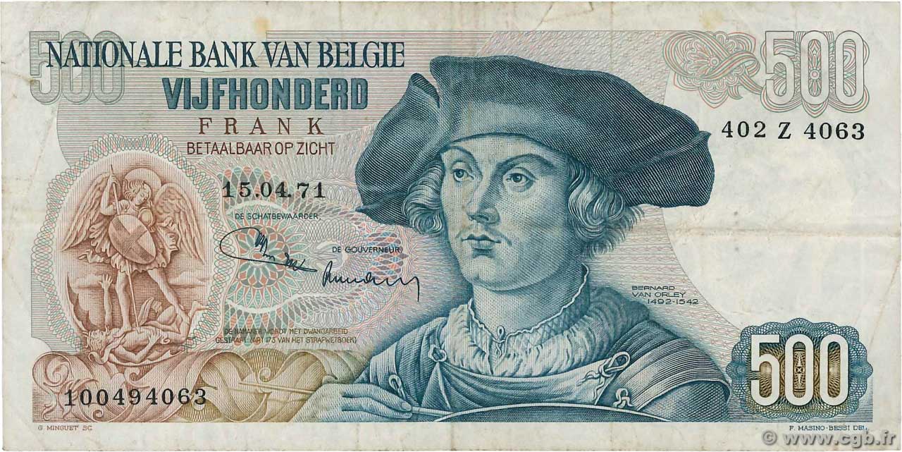 500 Francs BELGIQUE  1971 P.135b TB