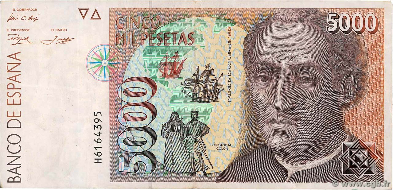 5000 Pesetas ESPAGNE  1992 P.165 pr.TTB