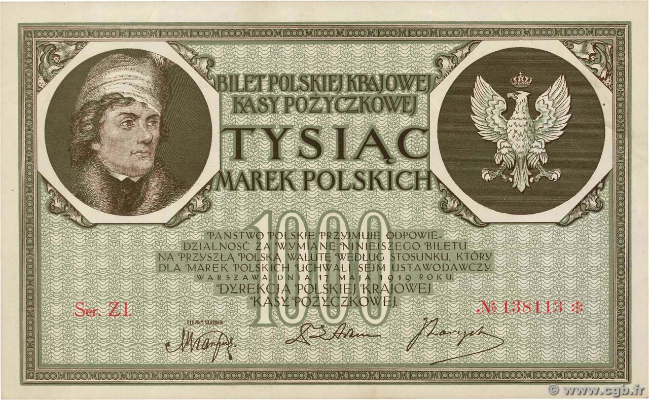 1000 Marek POLOGNE  1919 P.022d SUP