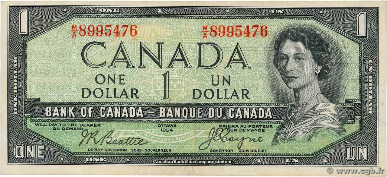 1 Dollar CANADA  1954 P.066b VF