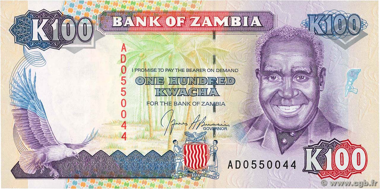 100 Kwacha ZAMBIA  1991 P.34a UNC