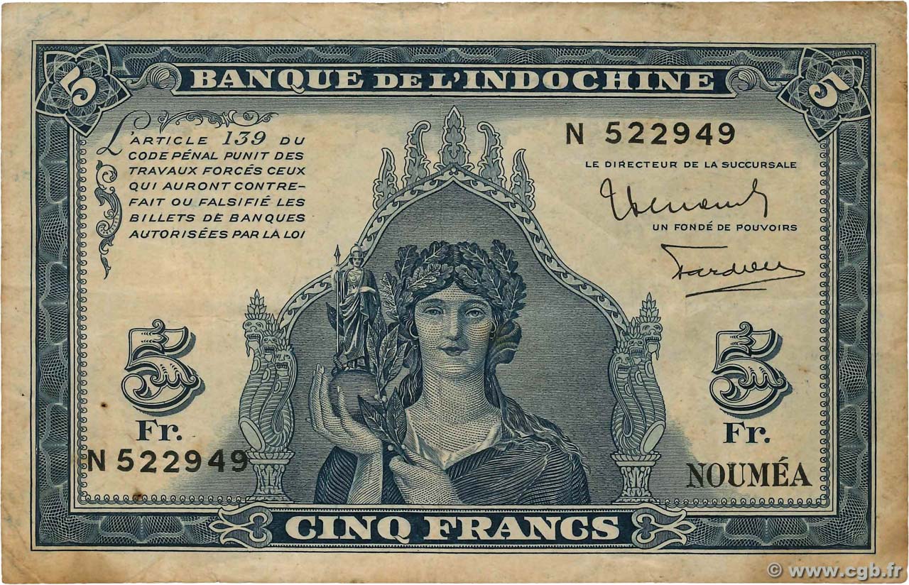 5 Francs NOUVELLE CALÉDONIE  1944 P.48 MB