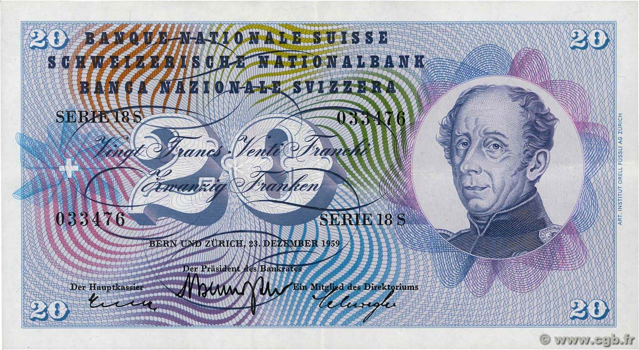 20 Francs SUISSE  1959 P.46g SUP