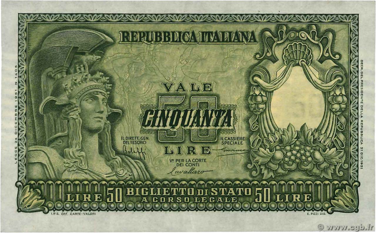 50 Lire ITALIE  1951 P.091a TTB