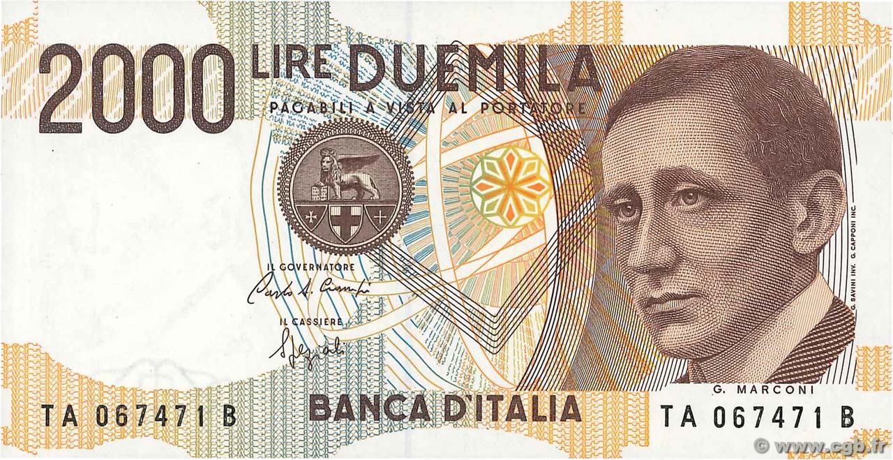 2000 Lire ITALY  1990 P.115 UNC