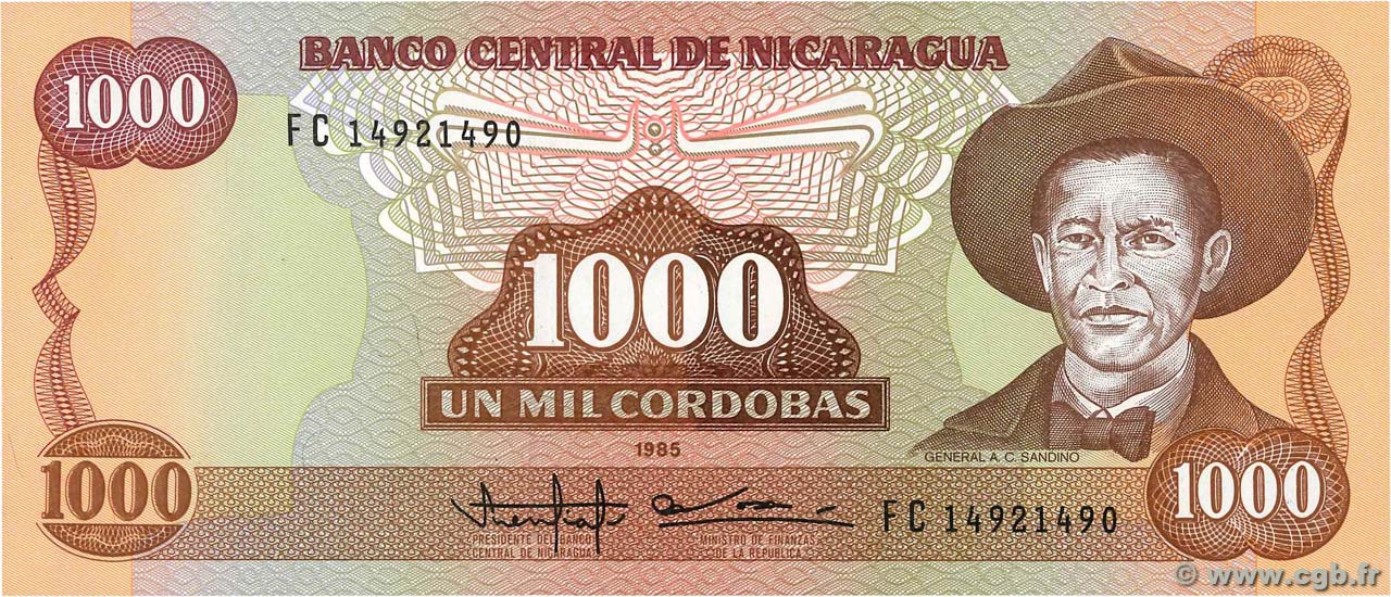 1000 Cordobas NICARAGUA  1985 P.156b NEUF