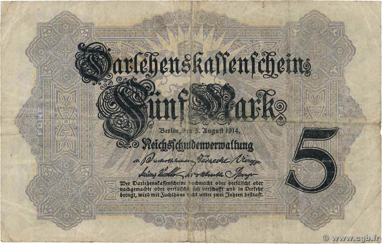 5 Mark GERMANIA  1914 P.047c MB