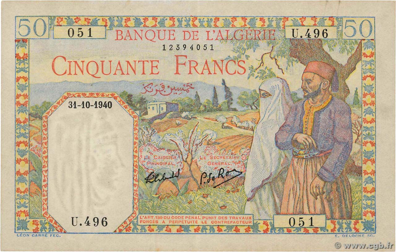 50 Francs ALGERIA  1940 P.084 SPL