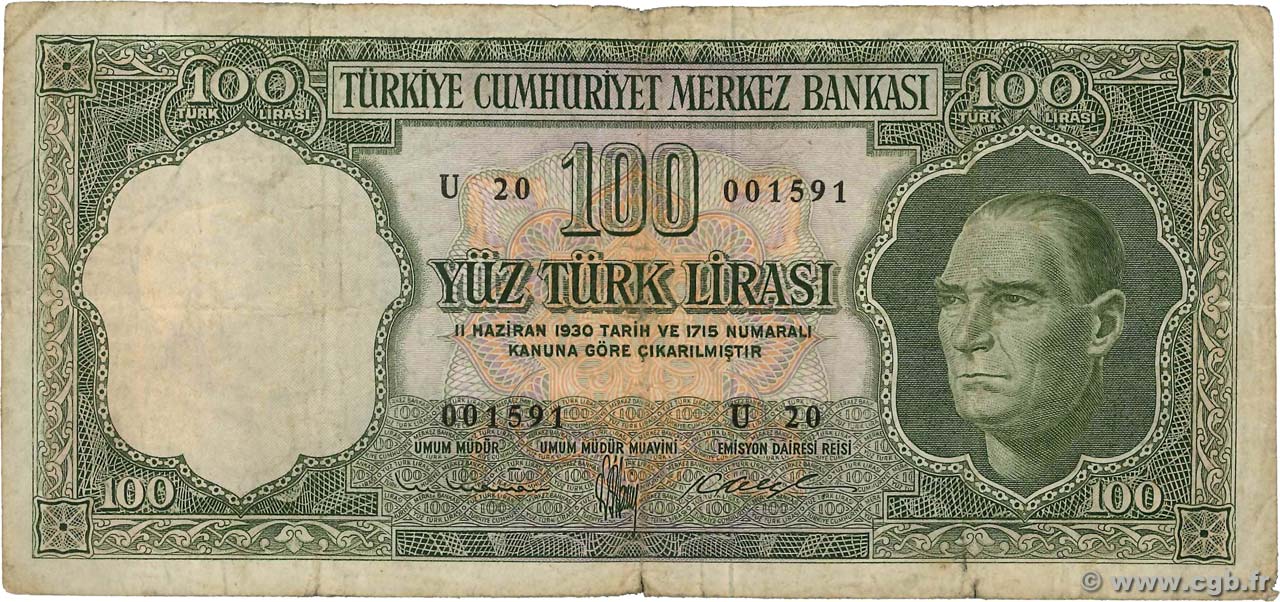 100 Lira TURQUíA  1962 P.176a BC