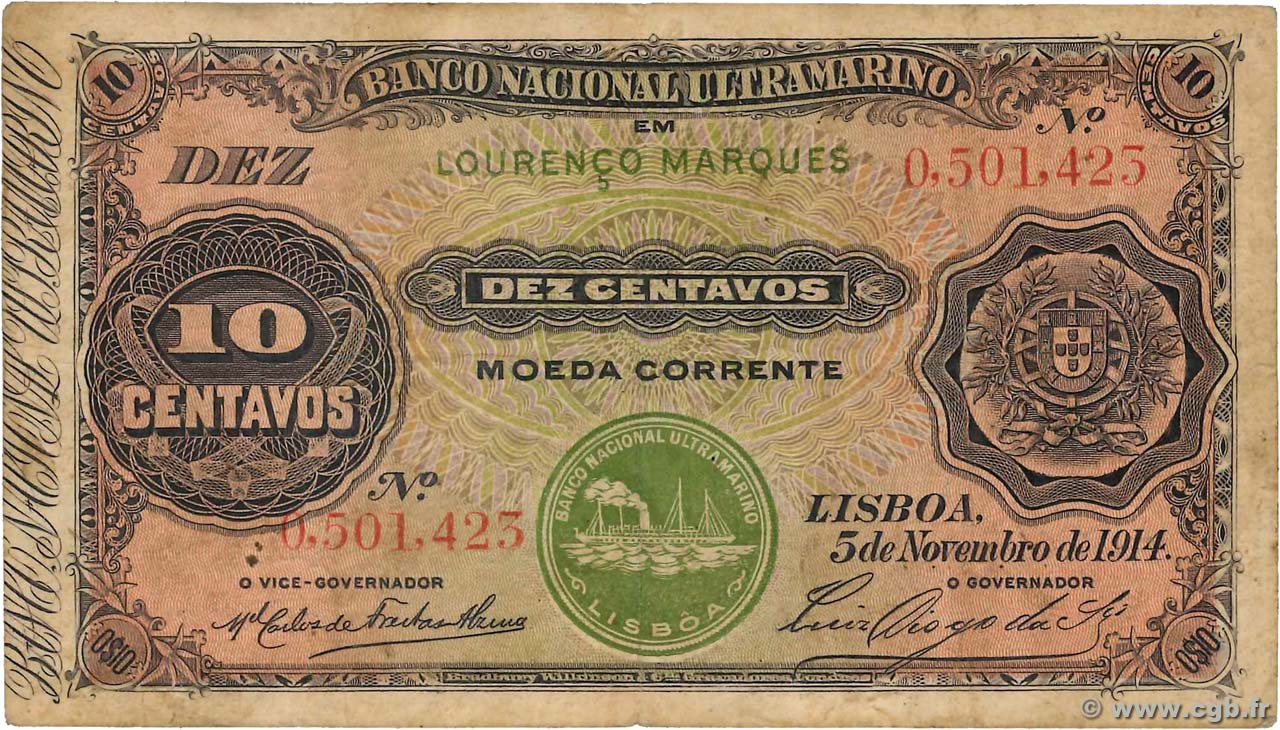 10 Centavos MOZAMBIQUE  1914 P.053 TB