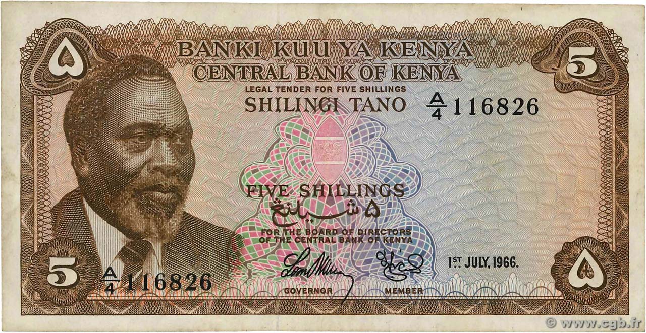 5 Shillings KENYA  1966 P.01a VF