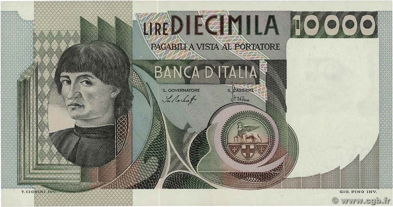 10000 Lire ITALIA  1976 P.106a SC+