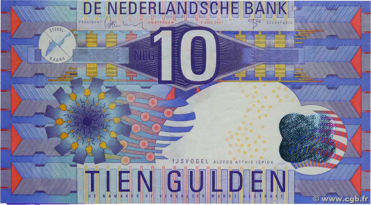 10 Gulden NETHERLANDS  1997 P.099 UNC