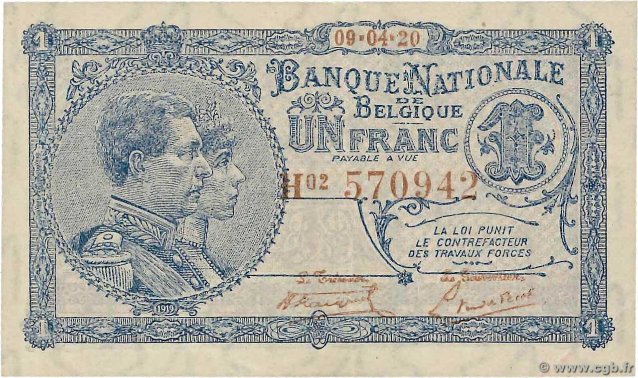1 Franc BELGIEN  1920 P.092 VZ