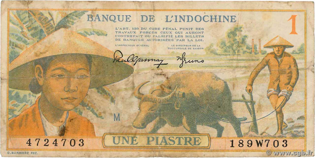 1 Piastre INDOCHINE FRANÇAISE  1942 P.074 TB+