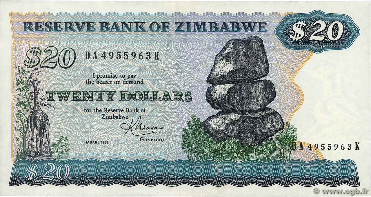 20 Dollars ZIMBABWE  1983 P.04c XF