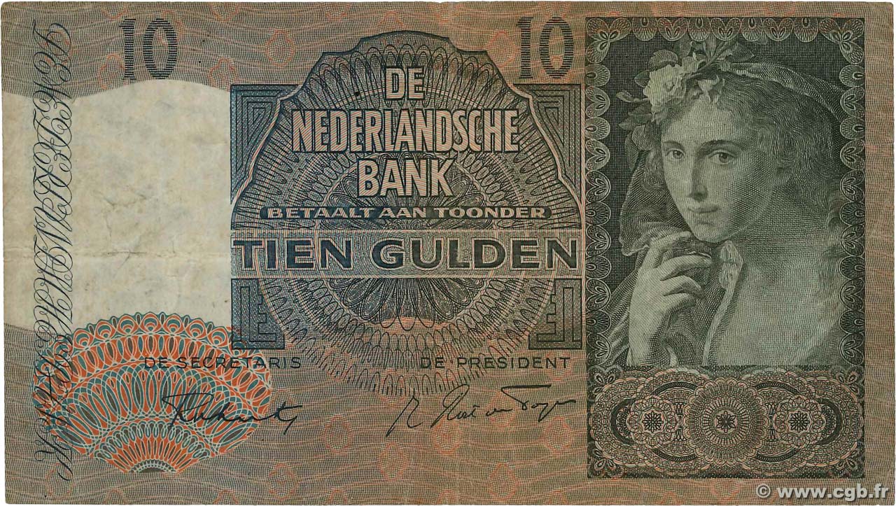 10 Gulden PAíSES BAJOS  1942 P.056b BC