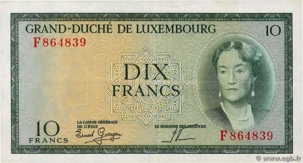 10 Francs LUXEMBOURG  1954 P.48a XF