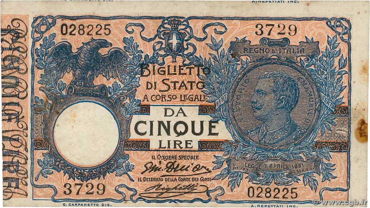 5 Lire ITALIE  1915 P.023d TTB
