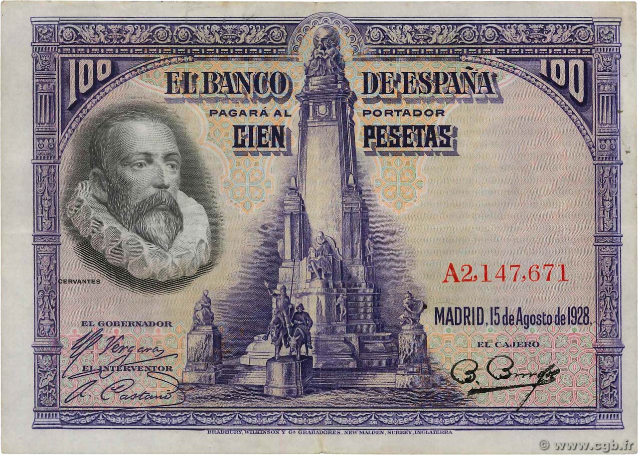 100 Pesetas SPAIN  1928 P.076b VF+