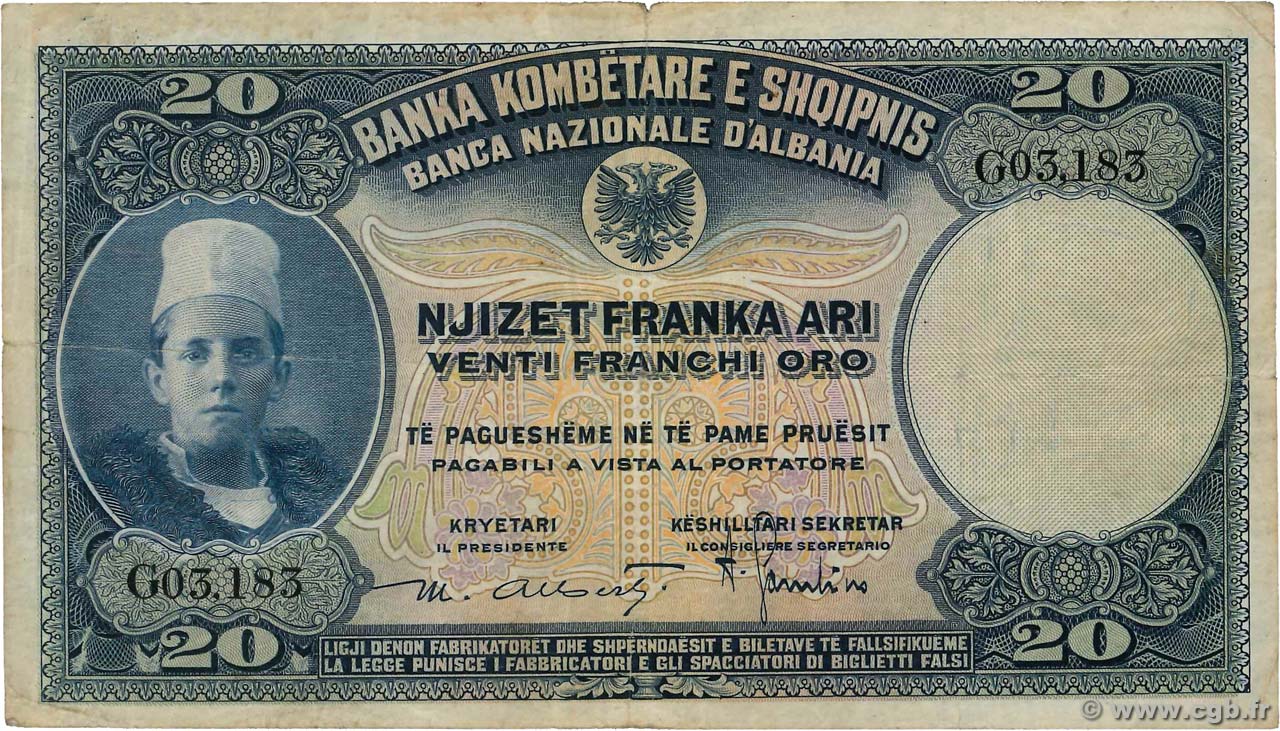 20 Franka Ari ALBANIEN  1926 P.03a SS