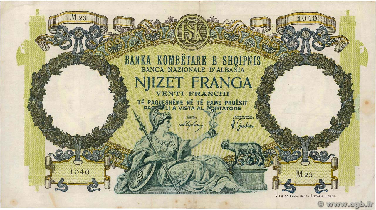 20 Franga ALBANIE  1939 P.07 TTB