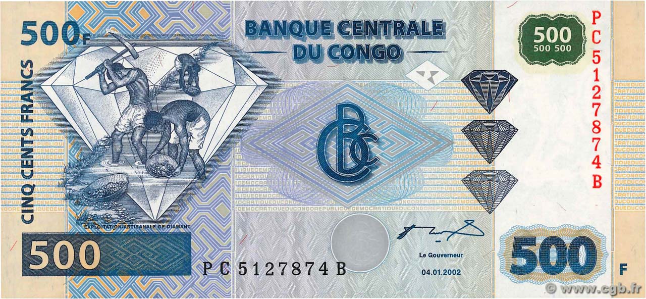 500 Francs CONGO, DEMOCRATIQUE REPUBLIC  2002 P.New UNC