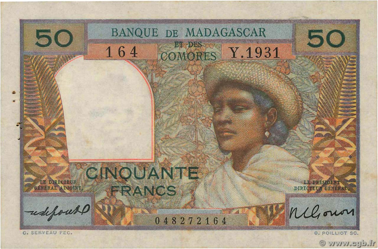 50 Francs MADAGASCAR  1951 P.045b TTB+