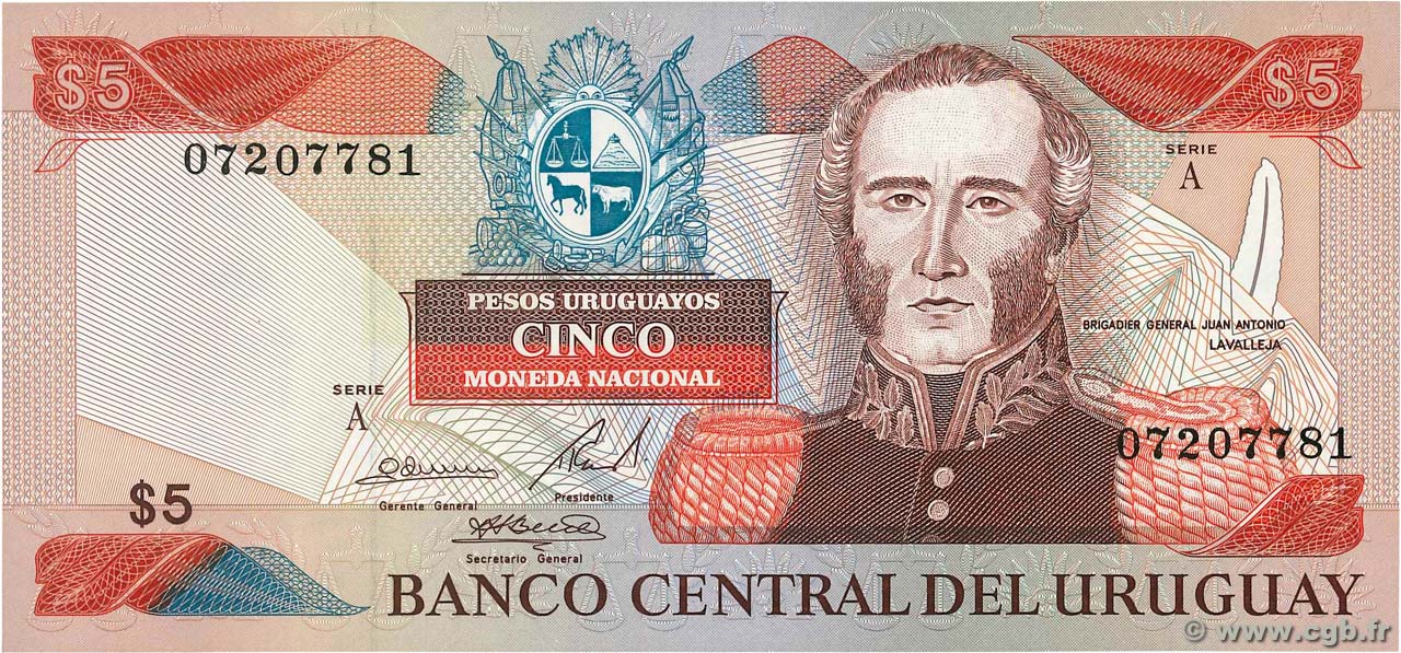 5 Peso Uruguayos URUGUAY  1997 P.073Aa fST