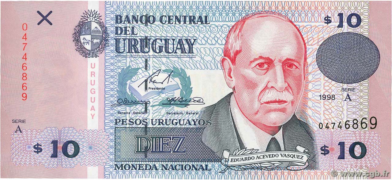 10 Pesos Uruguayos URUGUAY  1998 P.081a FDC