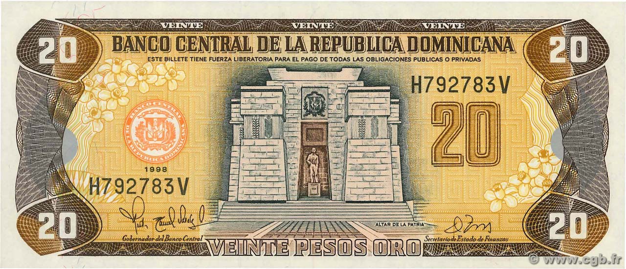 20 Pesos Oro RÉPUBLIQUE DOMINICAINE  1998 P.154b FDC