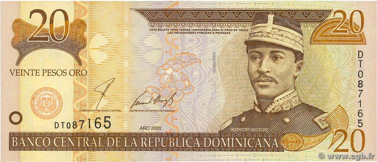 20 Pesos Oro RÉPUBLIQUE DOMINICAINE  2001 P.169a fST