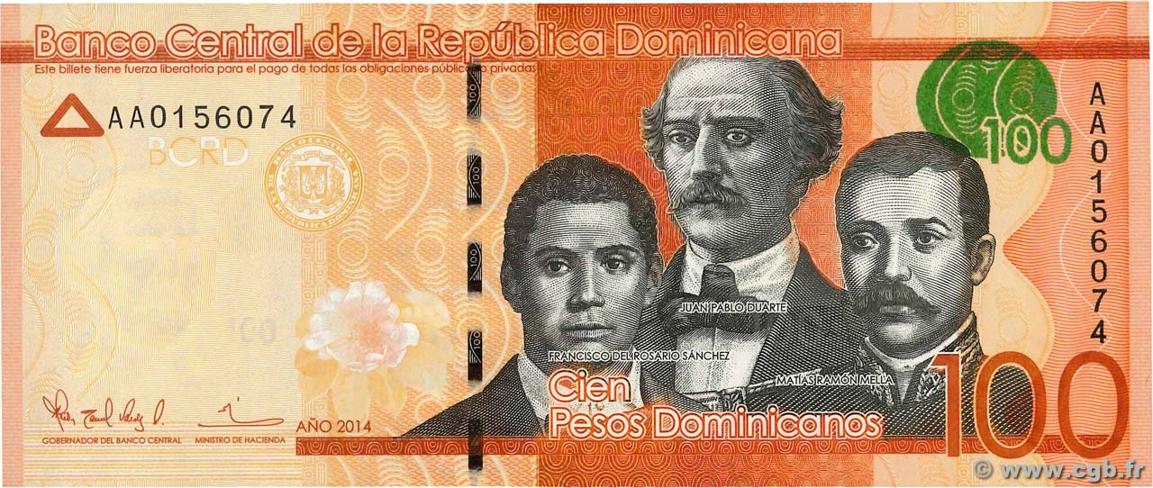 100 Pesos Dominicanos RÉPUBLIQUE DOMINICAINE  2014 P.190a ST
