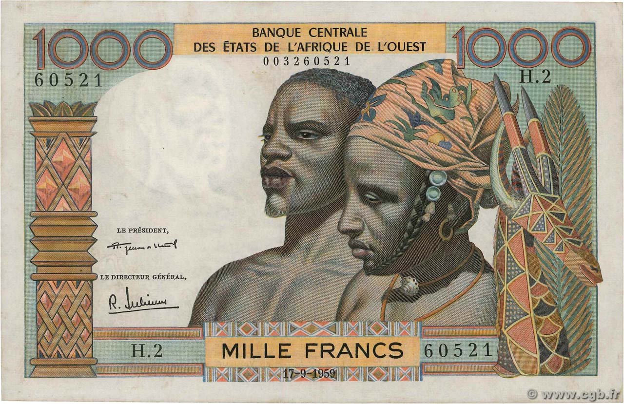 1000 Francs ÉTATS DE L AFRIQUE DE L OUEST  1959 P.004 SUP+